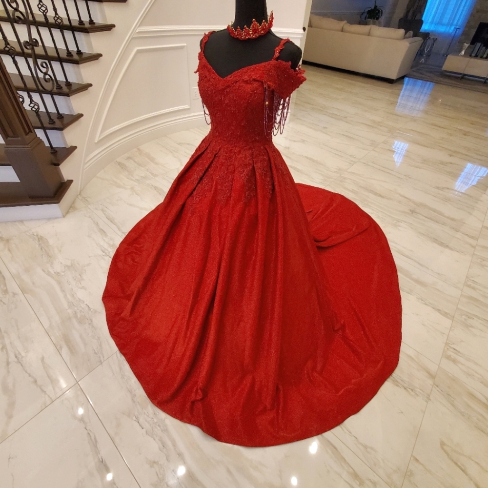 Elegant Red Dress Including Red Tiara